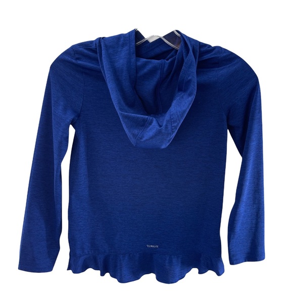 Adidas Athletic Long Sleeve Ruffled Hem Hooded Pullover Shirt Girl's Size Small - Picture 6 of 6